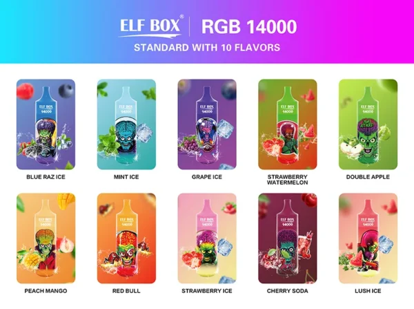 ELF BOX RGB14000 Puffar 0% 2% 3% 5% Nikotinuppladdningsbar engångsvape grossist - ChaseVape - 2