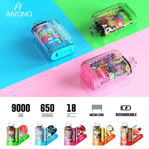 AIVONO AIM XXL 9000 Puffs 0% 2% 3% 5% Caneta Vapes descartáveis ​​recarregáveis ​​com baixo teor de nicotina em massa Compre no atacado - ChaseVape - 11