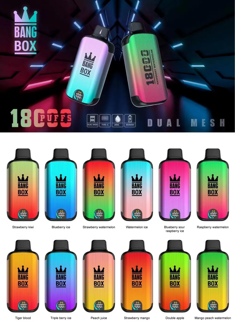 Bang Box 18000 puffs LED Display Screen 0% 2% 3% 5% Nicotine Bulk Buy Disposable Vapes Wholesale