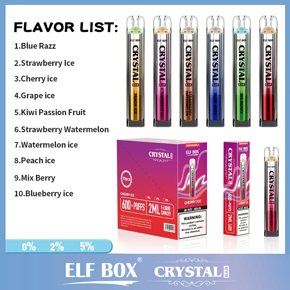 ELF BOX CRYSTAL BAR 600 Puffs 0% 2% 5% Nicotină reîncărcabilă Vape de unică folosință cu ridicata