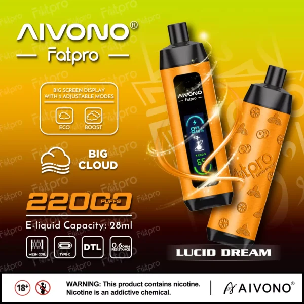 AIVONO Fatpro 22000 Puffs Hookah Digital Screen 0% 2% 3% 5% Caneta Vapes descartáveis ​​recarregáveis ​​com baixo teor de nicotina em massa Compre no atacado - ChaseVape - 5