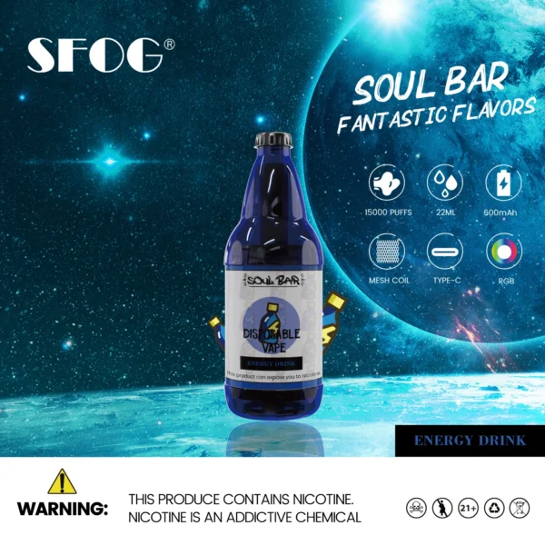 SFOG SOUL BAR 15000 Puffs RGB 5% Low Nicotine Rechargeable Disposable Vapes Pen Bulk Buy Wholesale - ChaseVape - 5