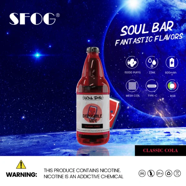 SFOG SOUL BAR 15000 Puffs RGB 5% Low Nicotine Rechargeable Disposable Vapes Pen Bulk Buy Wholesale - ChaseVape - 6