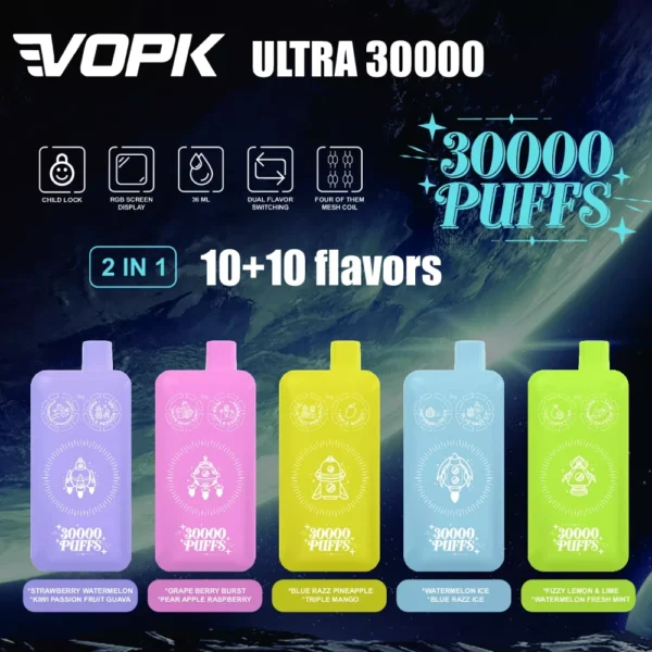 VOPK ULTRA 30000 Puffs Double Flavour Dual Mesh Digital Screen 2% Låg Nikotin Uppladdningsbar Disponibel Vapes Penna Bulk Köp Partihandel - ChaseVape - 1